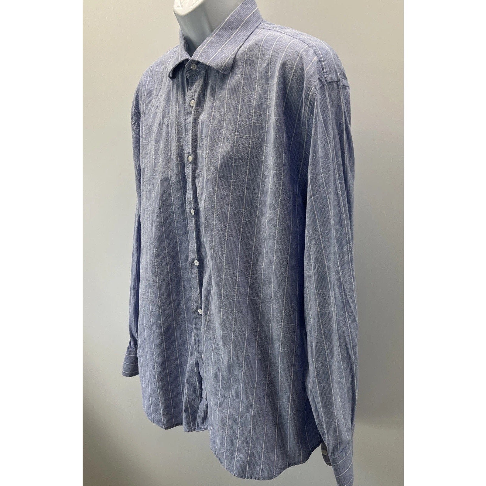 Size XXL BLUE Men’s Long Sleeve, Button Down, Blue, Striped, Paisley Shirt