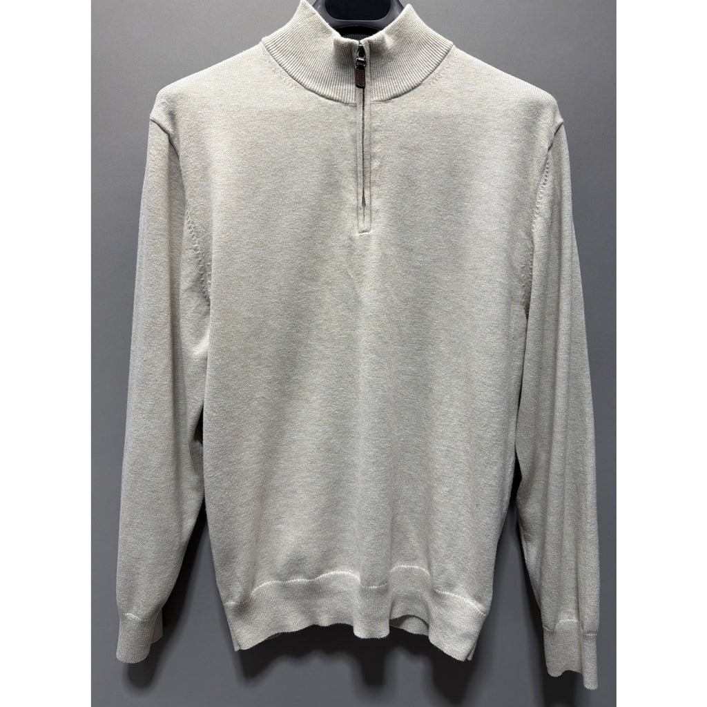 Roundtree & York Sweater Mens M Ivory Oatmeal 1/4 Zip Pullover Preppy Casual