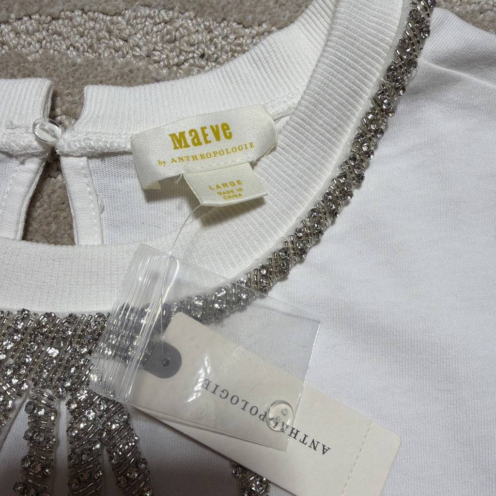 Anthropologie Maeve Embellished Bow Blouse M White Party Holiday Chic NWT