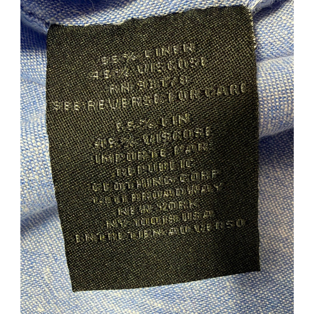 Magaschoni Men’s Linen Blend Slong Sleeve Roll Tab Button Down Shirt Blue L