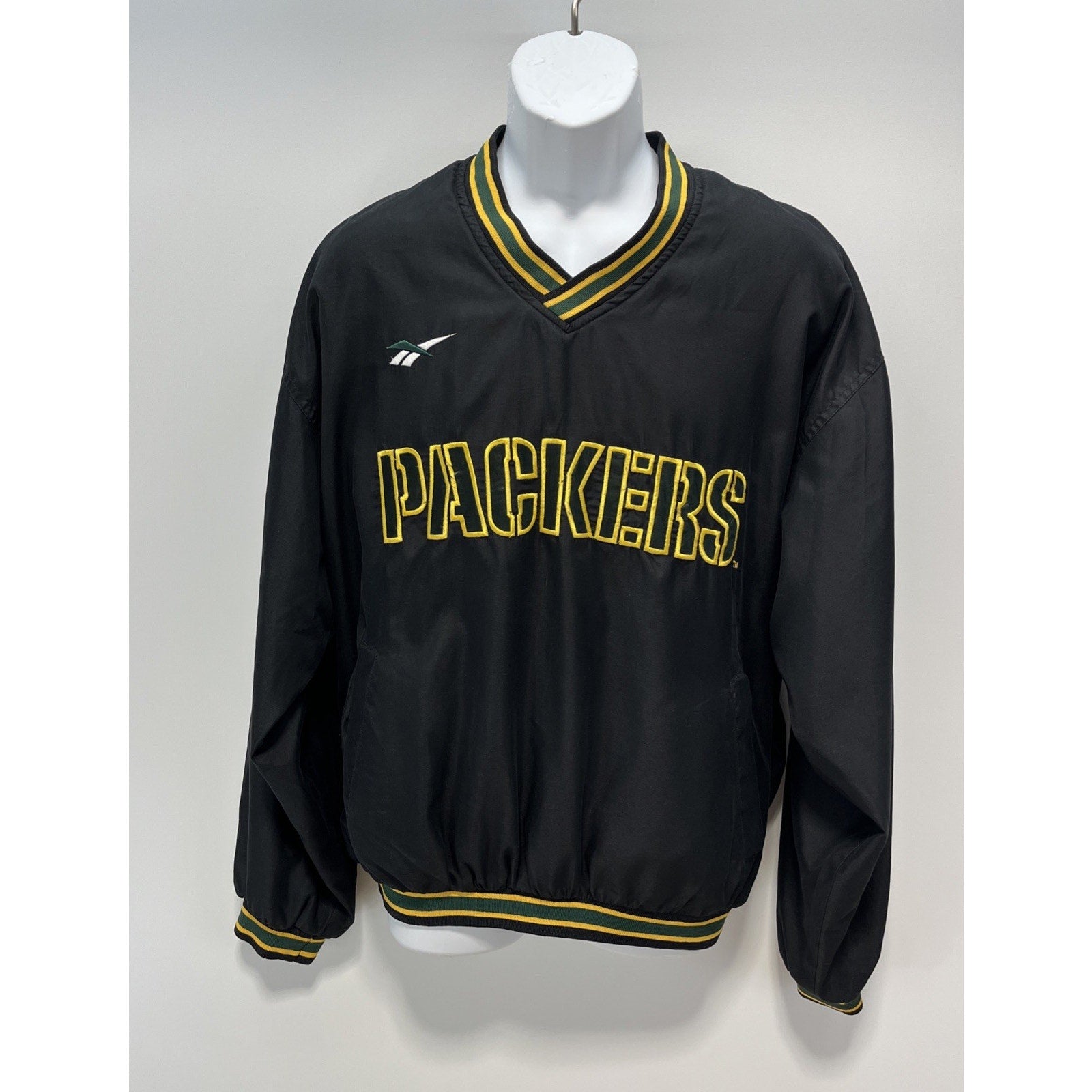 Vintage Reebok Pro Line Green Bay Packers Lined Pullover SIZE LARGE NFL Black