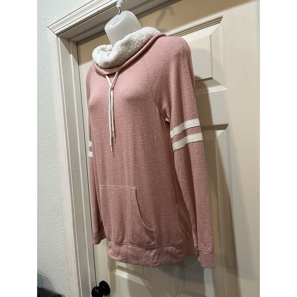 Ambiance Blush Pink Long Sleeve Mock Knit Sweatshirt Women's Size Medium Pocke