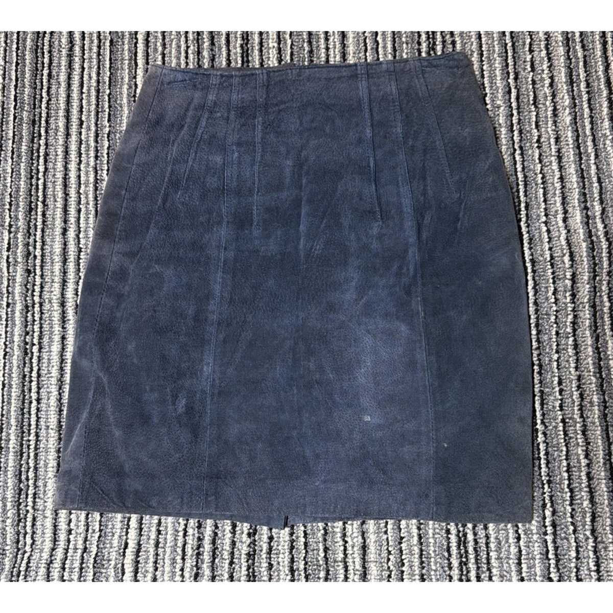Vintage 90s Express Blue Mineral Suede Genuine Leather Lined Mini Skirt Size 5/6