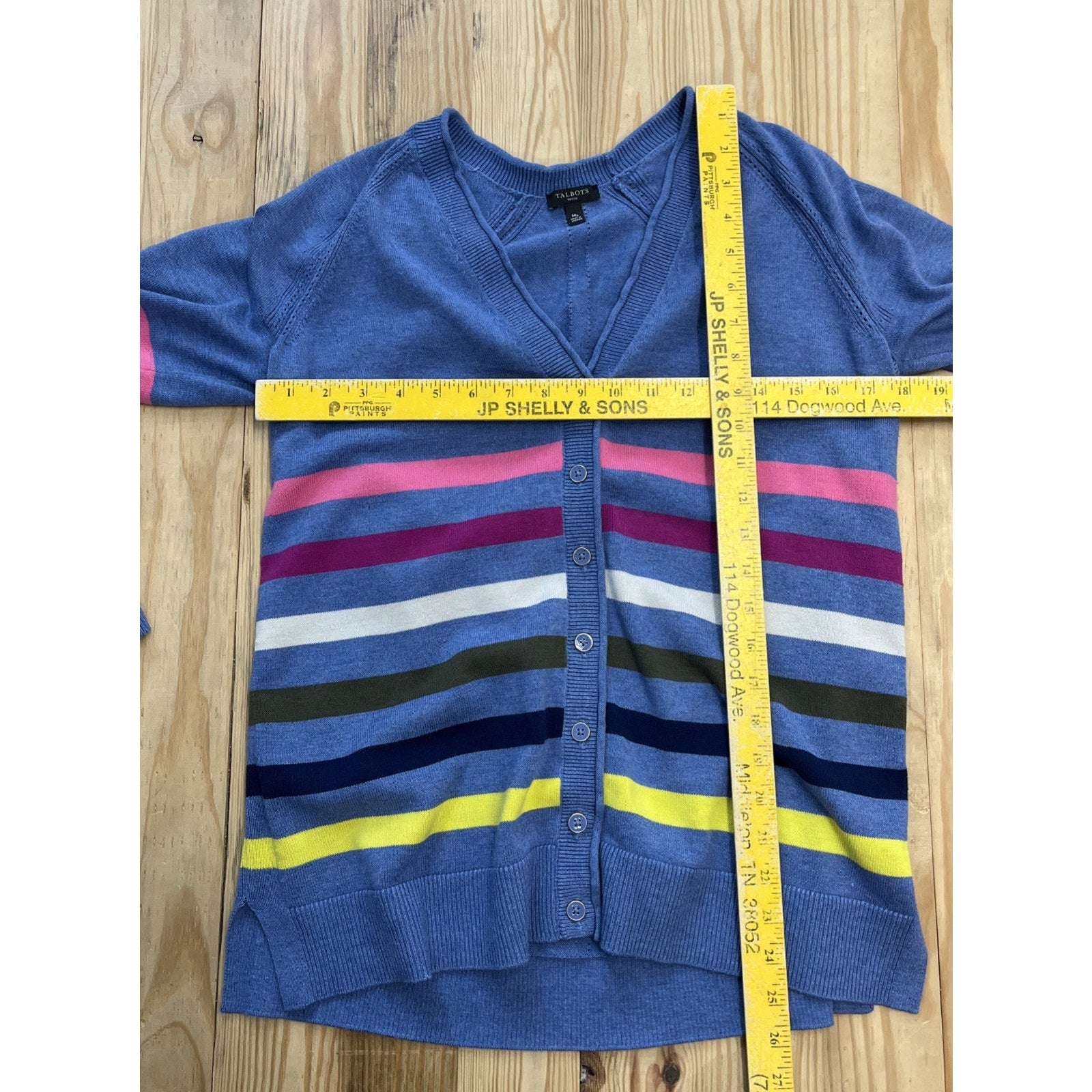 Talbots Girlfriend Cardigan Colorful Stripe Women’s M Petite Periwinkle Blue