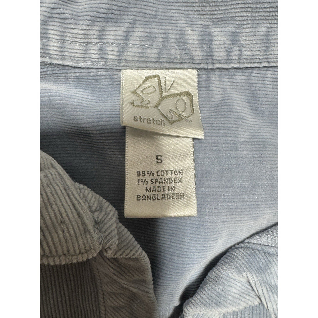 Womens Small Light Blue Stretch Corduroy Snap Front Shirt Jacket Fitted Western