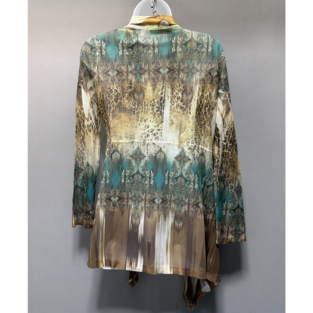 Cover Charge Sheer Paisley Cardigan Long Sleeve Womens Size S Stretch Made USA