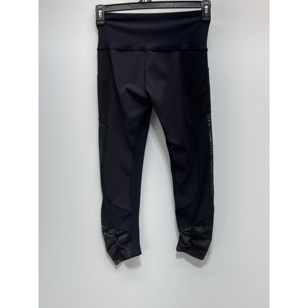 Lululemon Seek The Heat Crop 22” Black Inky Floral Soot Mesh Size 6 Leggings