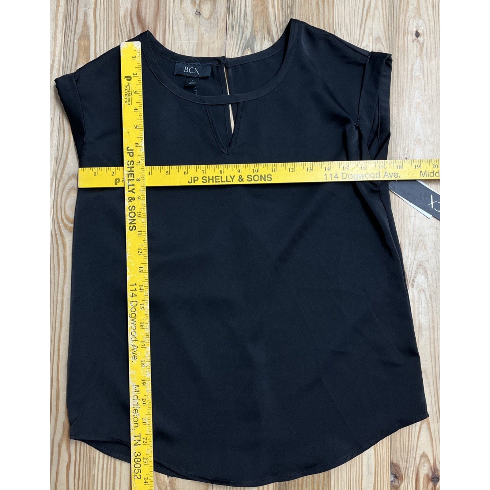 NWT BCX Women's Black Satin Triangle Cutout Blouse Top Size S