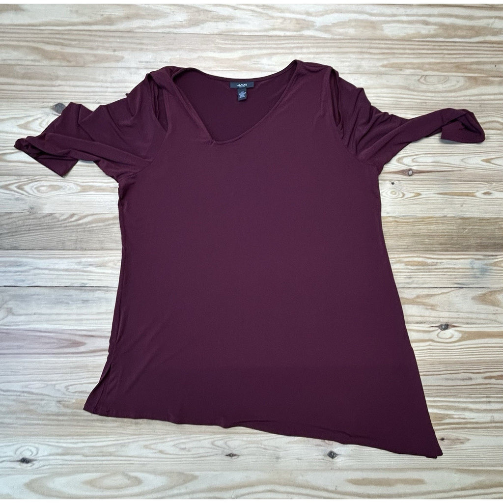 ALFANI SZ 2X Burgundy Split Sleeves Off Shoulder Sheath Midi Dress LAYERED.