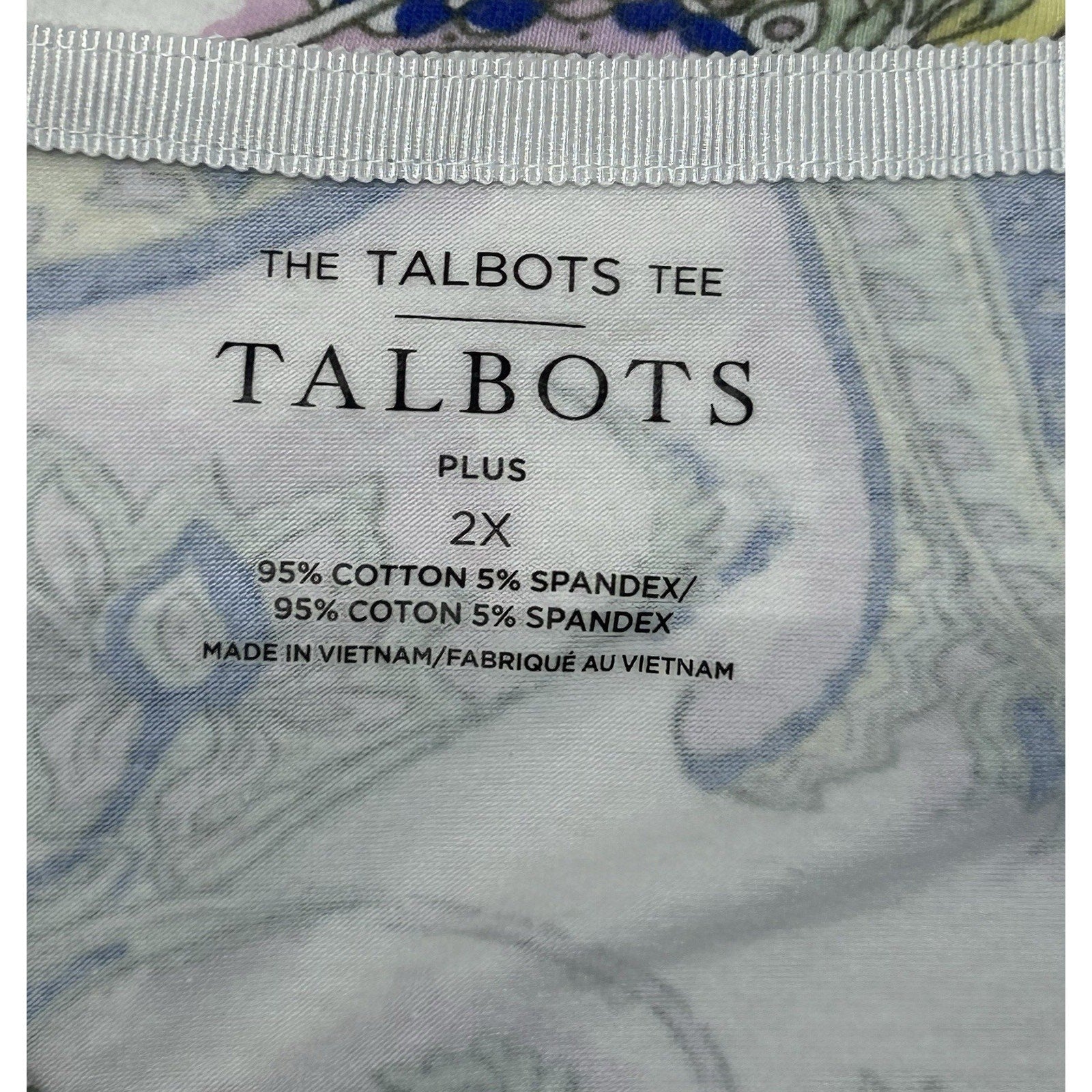 Talbots Women Sz 2X-Large Botanical Medallion 3/4 Sleeves Bateau Neck Tee.