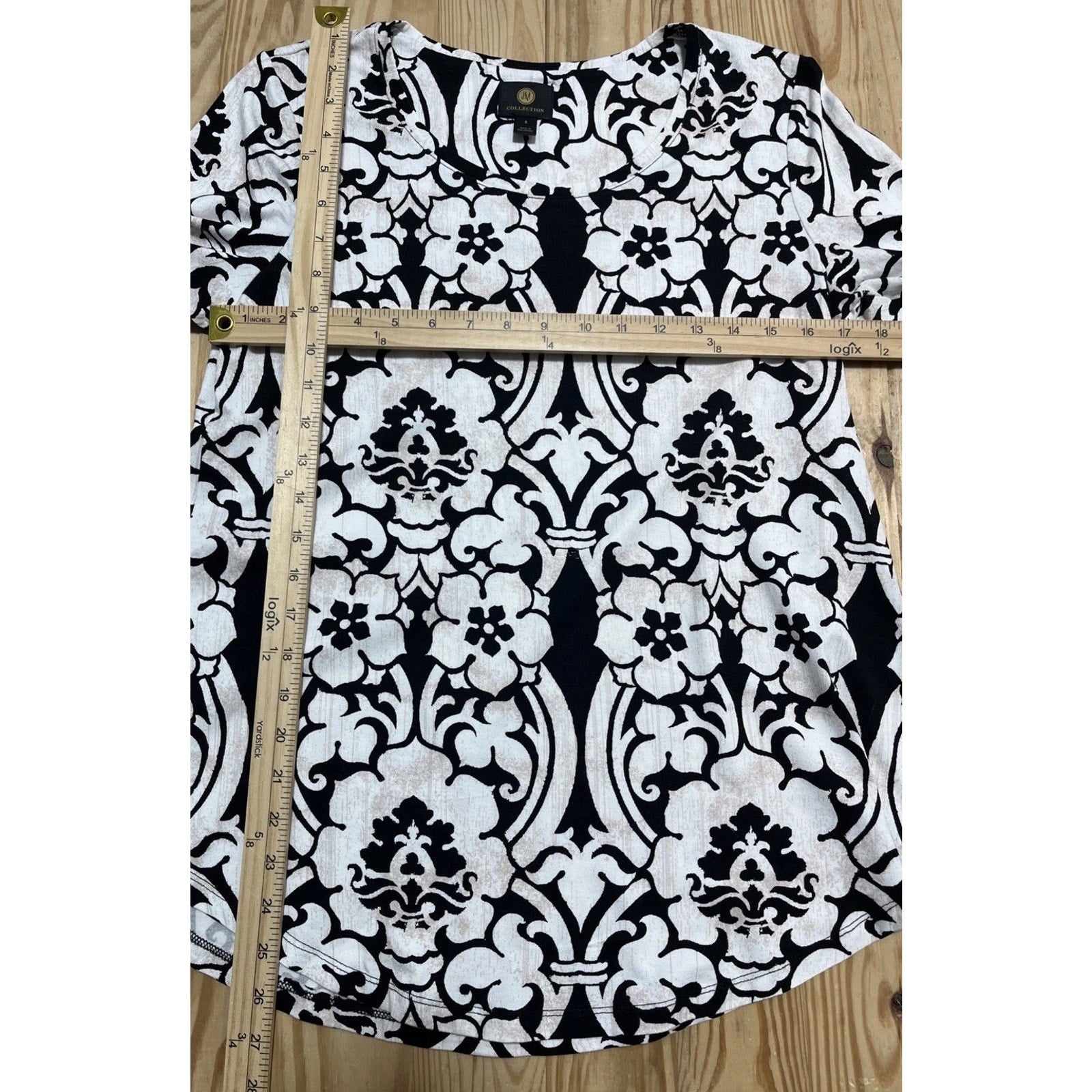 JM Collection Women’s Top Blouse Size Small White Black Floral 3/4 Sleeve