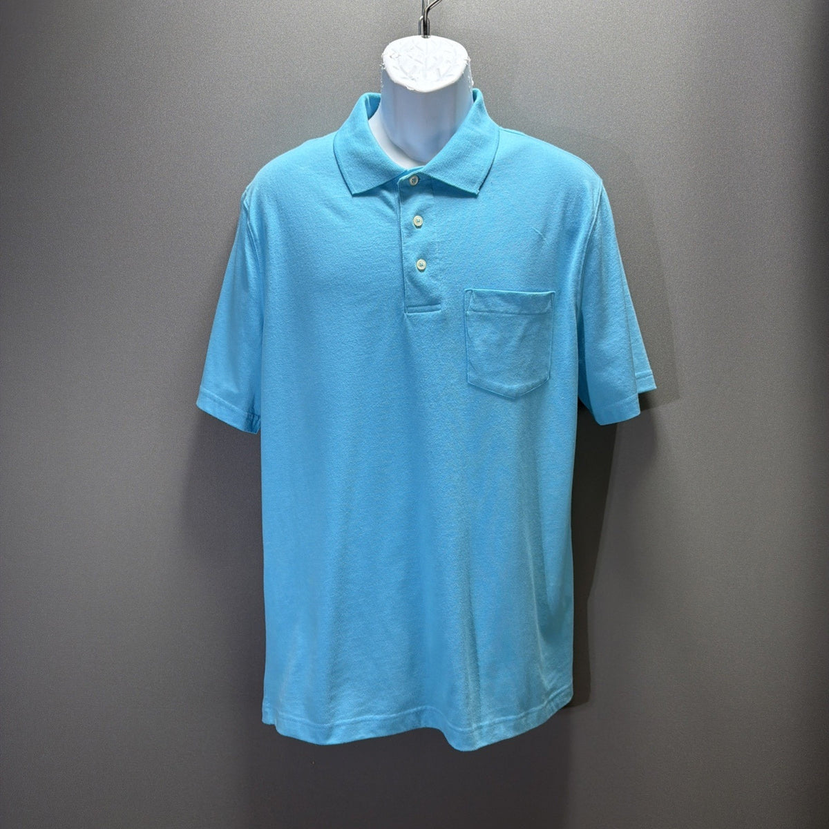 Men's Short Sleeve Polo Shirt Saddlebred Blue Size M Preppy Casual