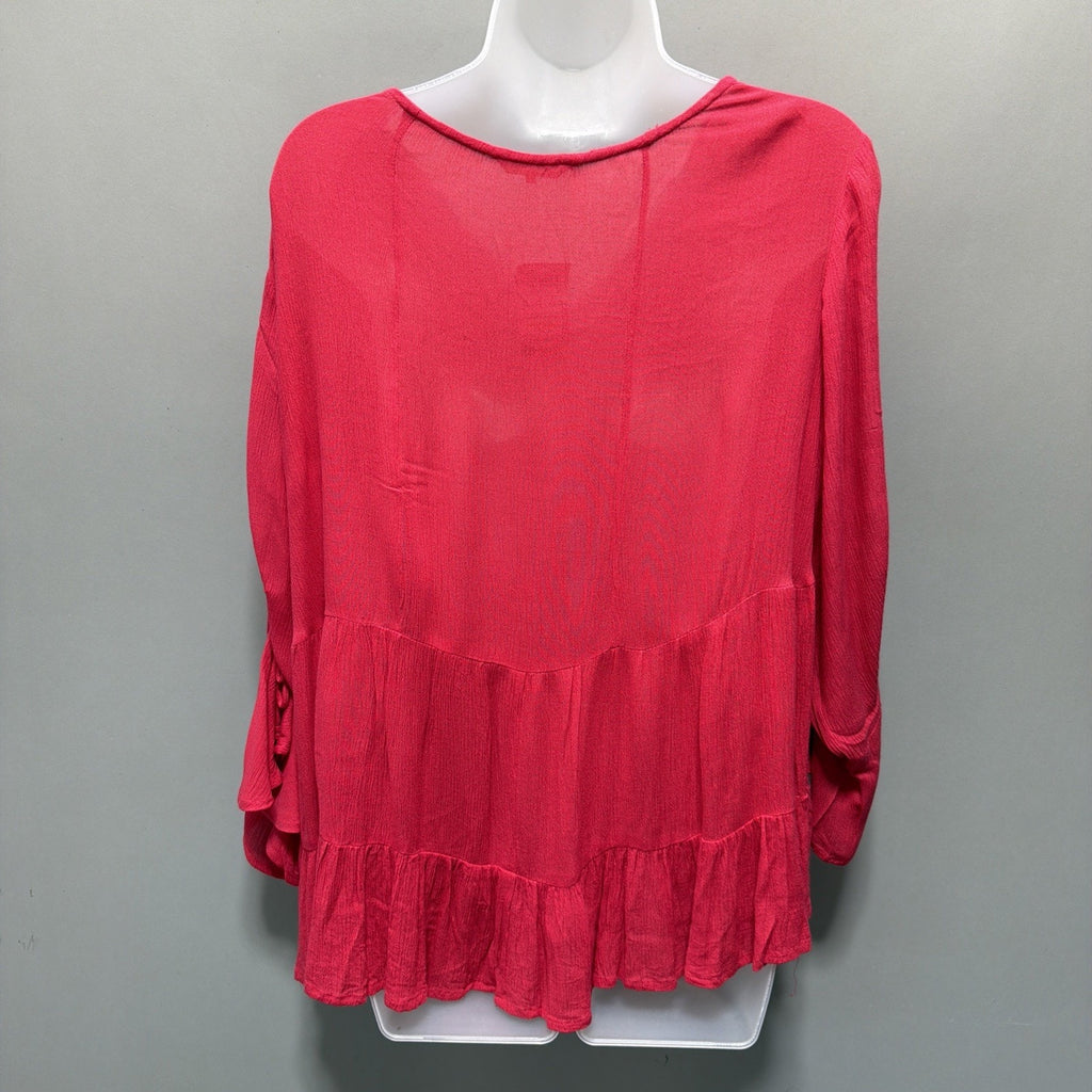 Rock & Indigo Womens Blouse Sz Meduim Red Ruffle Long Sleeve peasant NWT