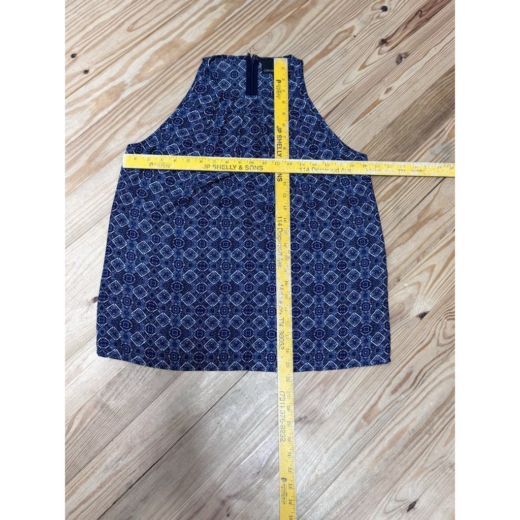 Cynthia Rowley Sleeveless Top Blouse Blue Tile Geometric Print Women’s Size M