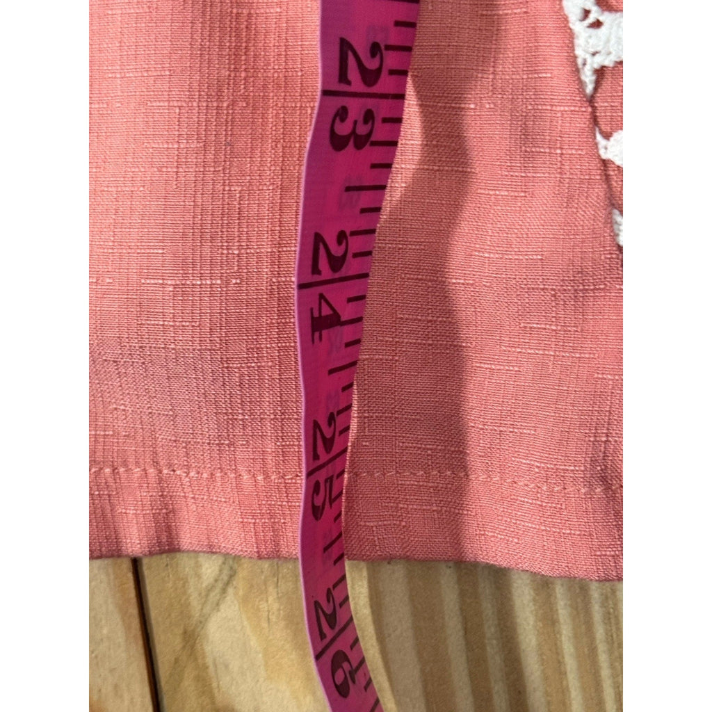 Mi Ami Peach & Ivory Geometric Crochet Small Tank top