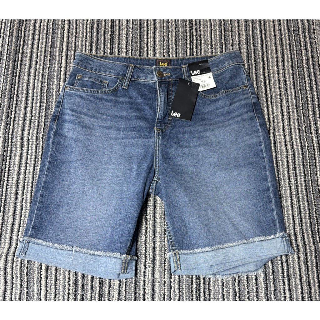 Lee Women's Bermuda Shorts Cuffed High Rise Under Darkness Deep Dyed Sz 12M New