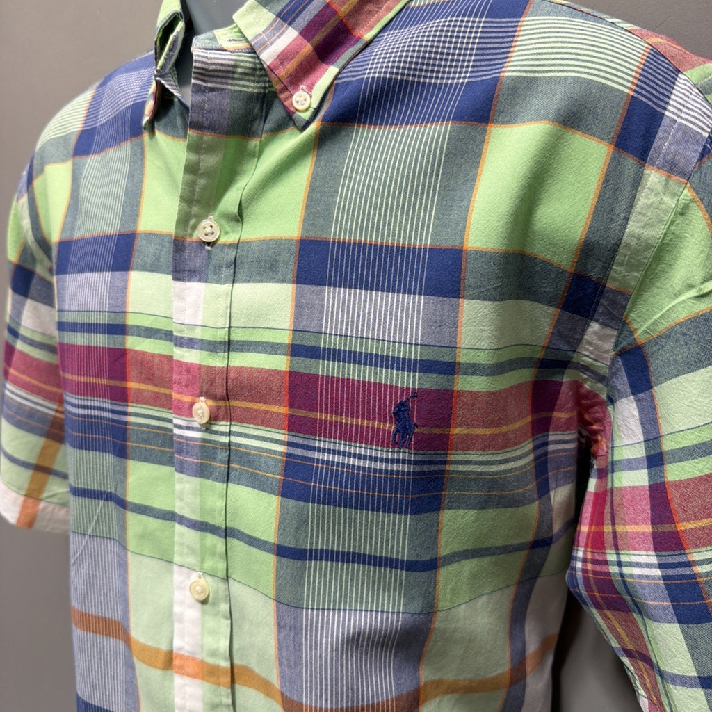 Polo Ralph Lauren Shirt Mens M Classic Fit Plaid Short Sleeve Button Down Green