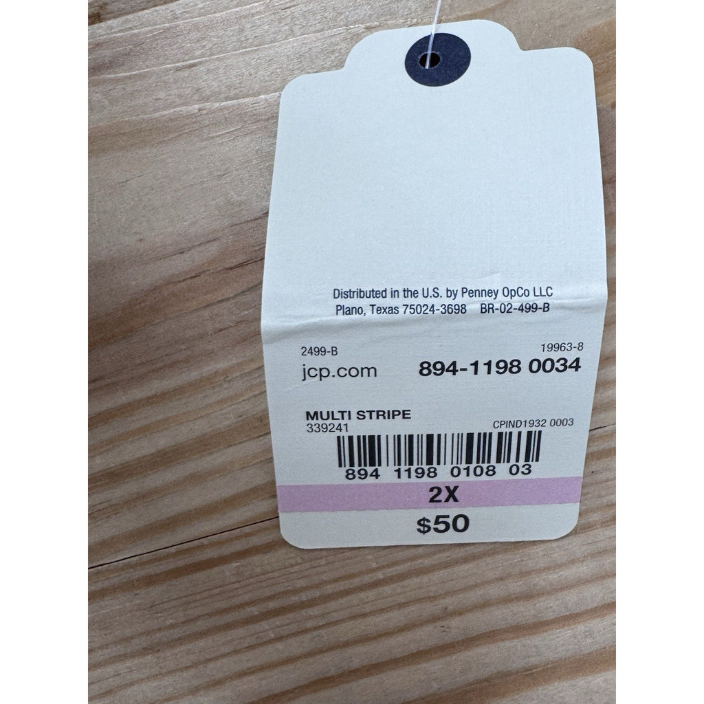 St. John's Bay Pastel Striped Cotton Long Sleeve Wrap V Neck Women’s Size 2X NWT