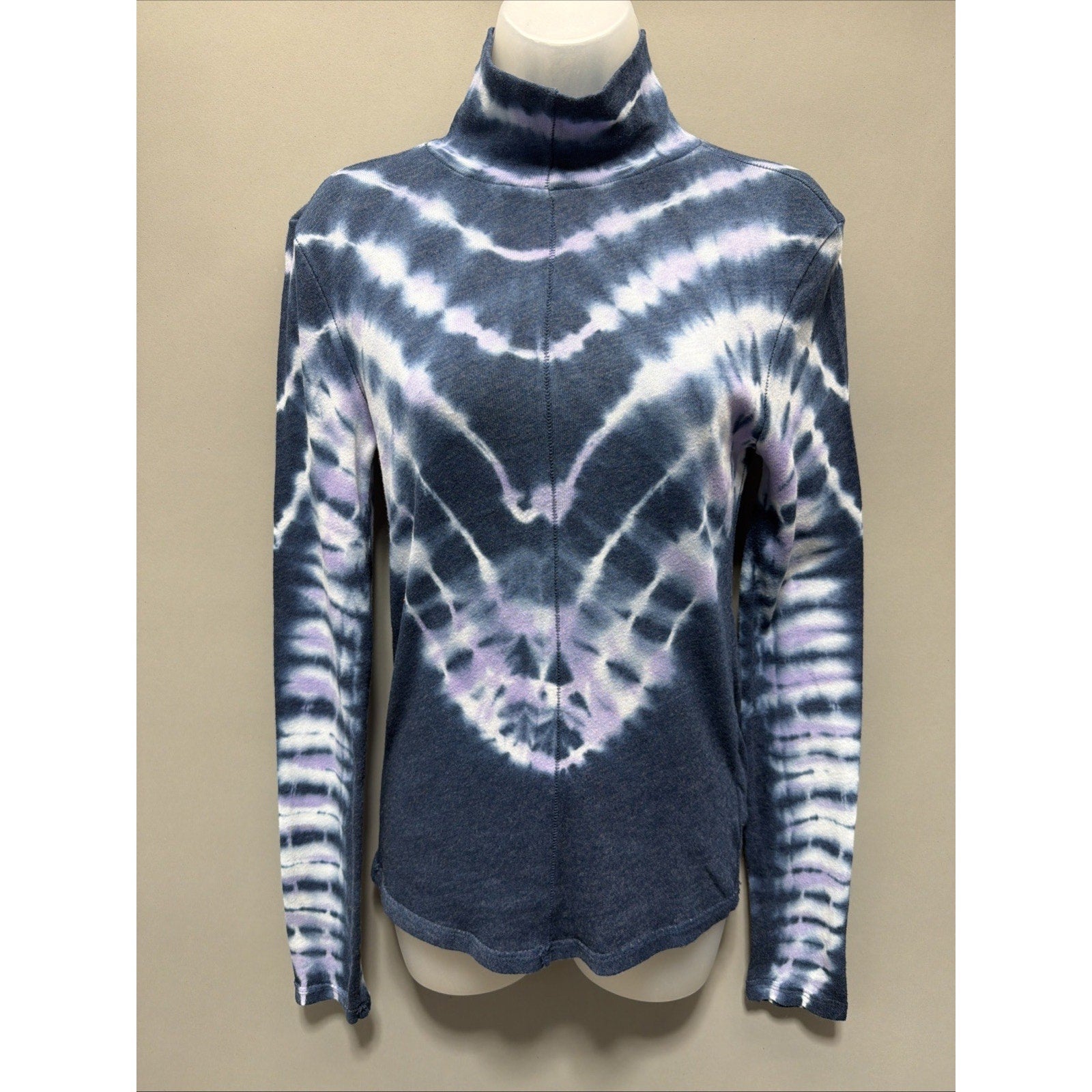 We The Free Free People Womens Turtleneck Long Sleeve Tie Dye Shirt Blue Size S