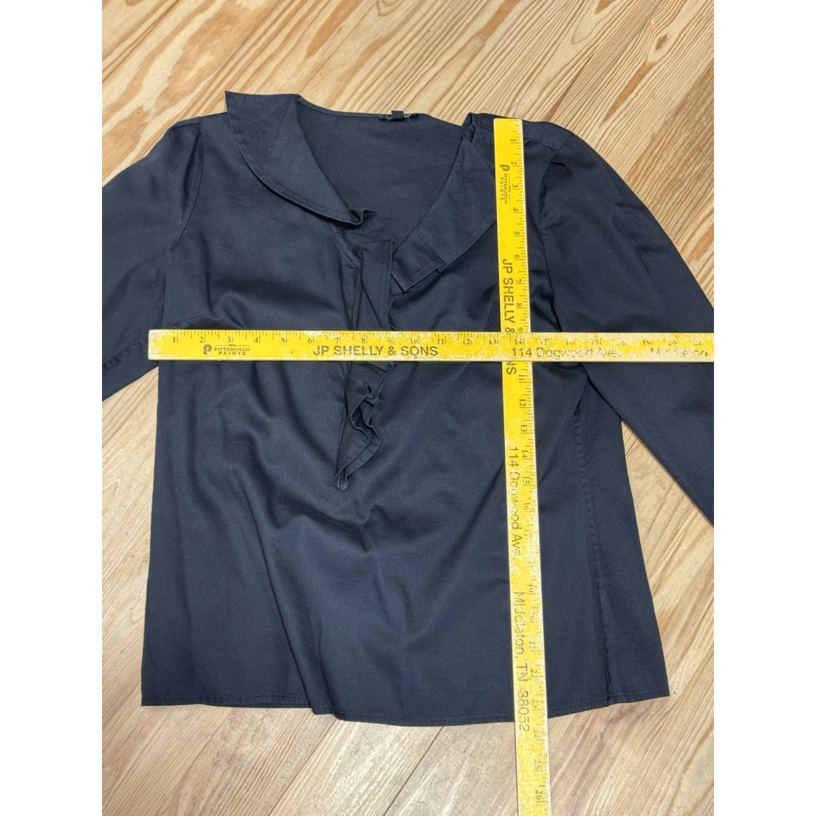 Talbots Top Shirt Black V-Neck Ruffled Front 3/4 Sleeve Elegant Women’s Size 10