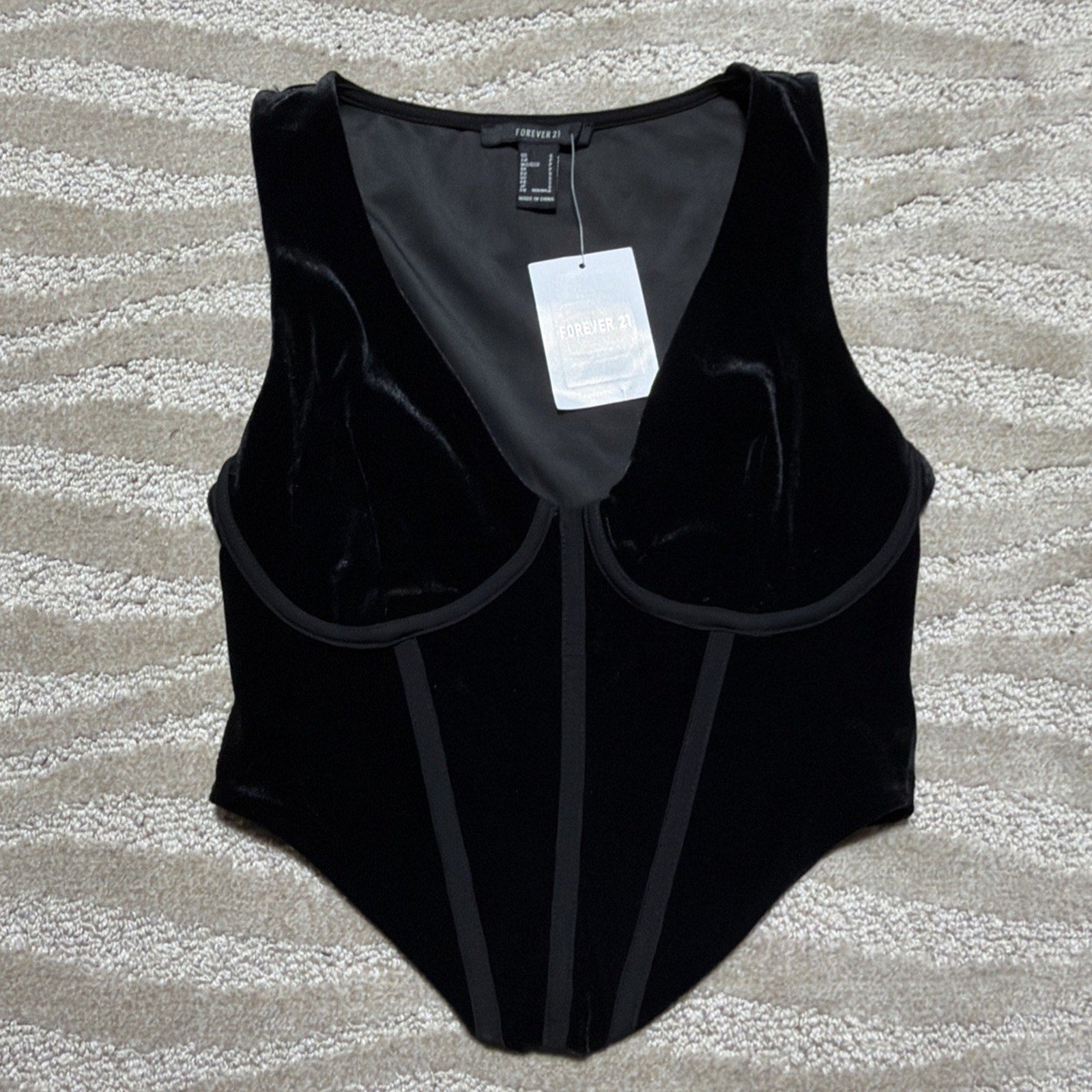 Forever 21 Velvet Bustier Crop Tank Stretch Size Small NWT