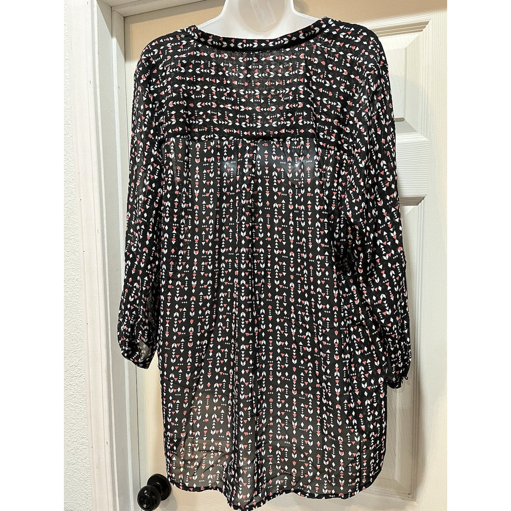 Maurice's Sheer Black Coral Confetti Lightweight Blouse Women’s Size XXL