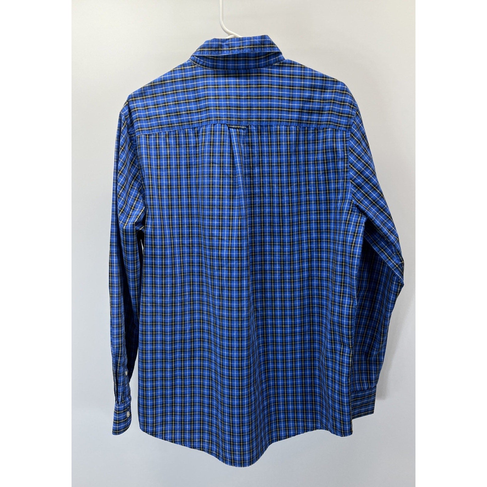 Chaps Men's Easy Care Long Sleeve Button Down Woven Shirt, L, Blue Plaid