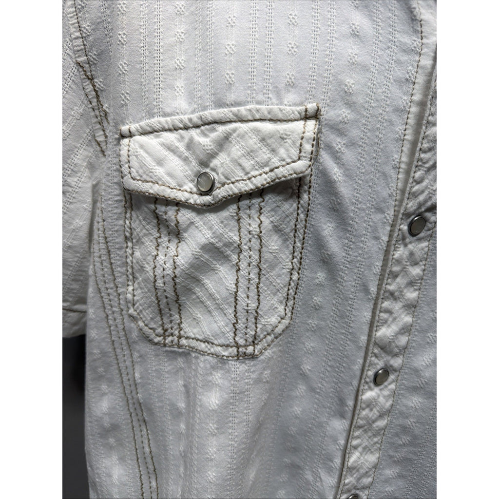 BKE Buckle Athletic Fit Pearl Snap Shirt Mens XL White S Sleeve Western Rodeo