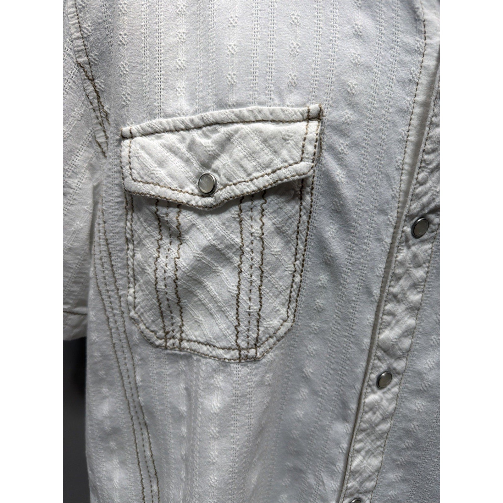 BKE Buckle Athletic Fit Pearl Snap Shirt Mens XL White S Sleeve Western Rodeo