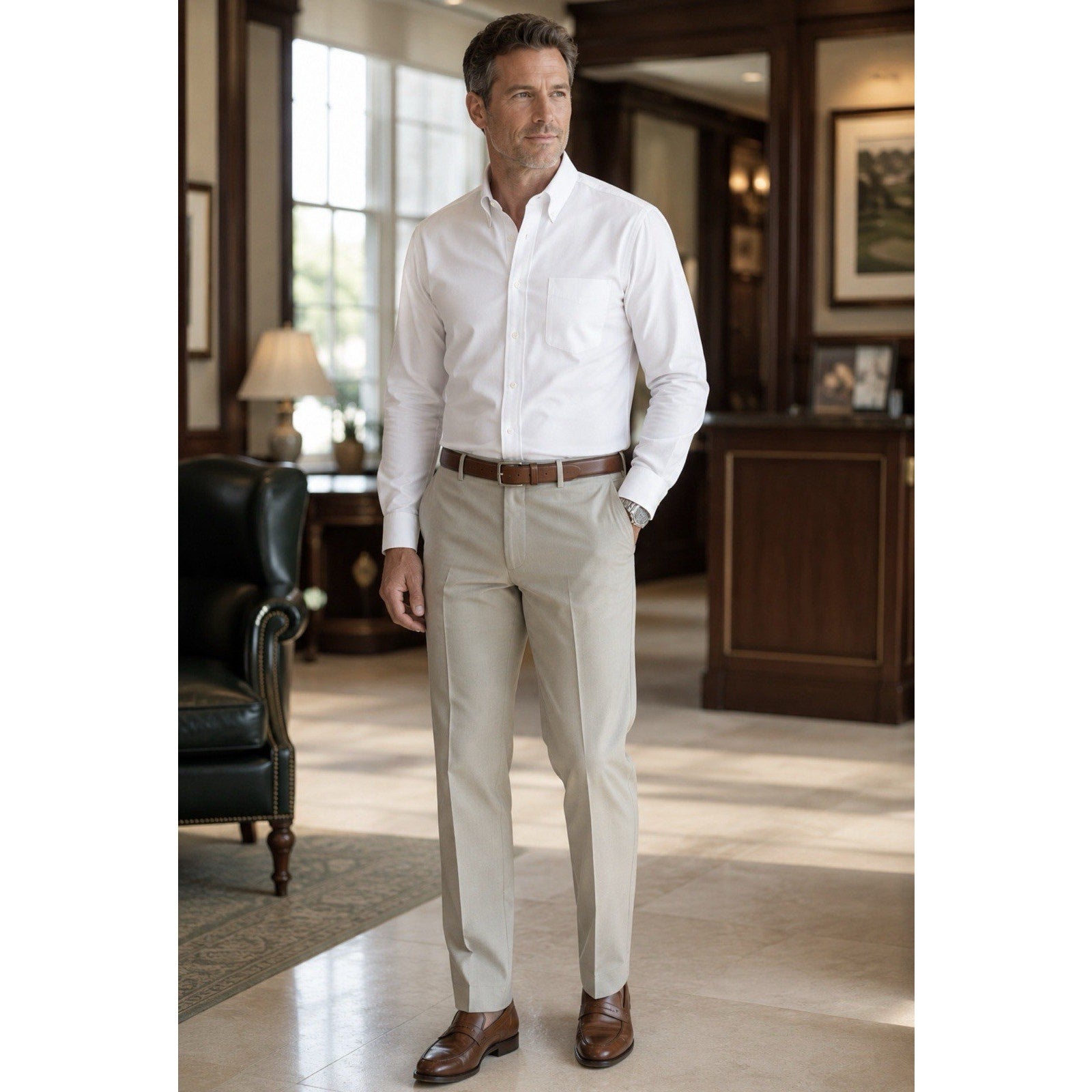 Lauren Ralph Lauren Mens 33x30 Beige Dress Pants Flat Front Straight Paisley