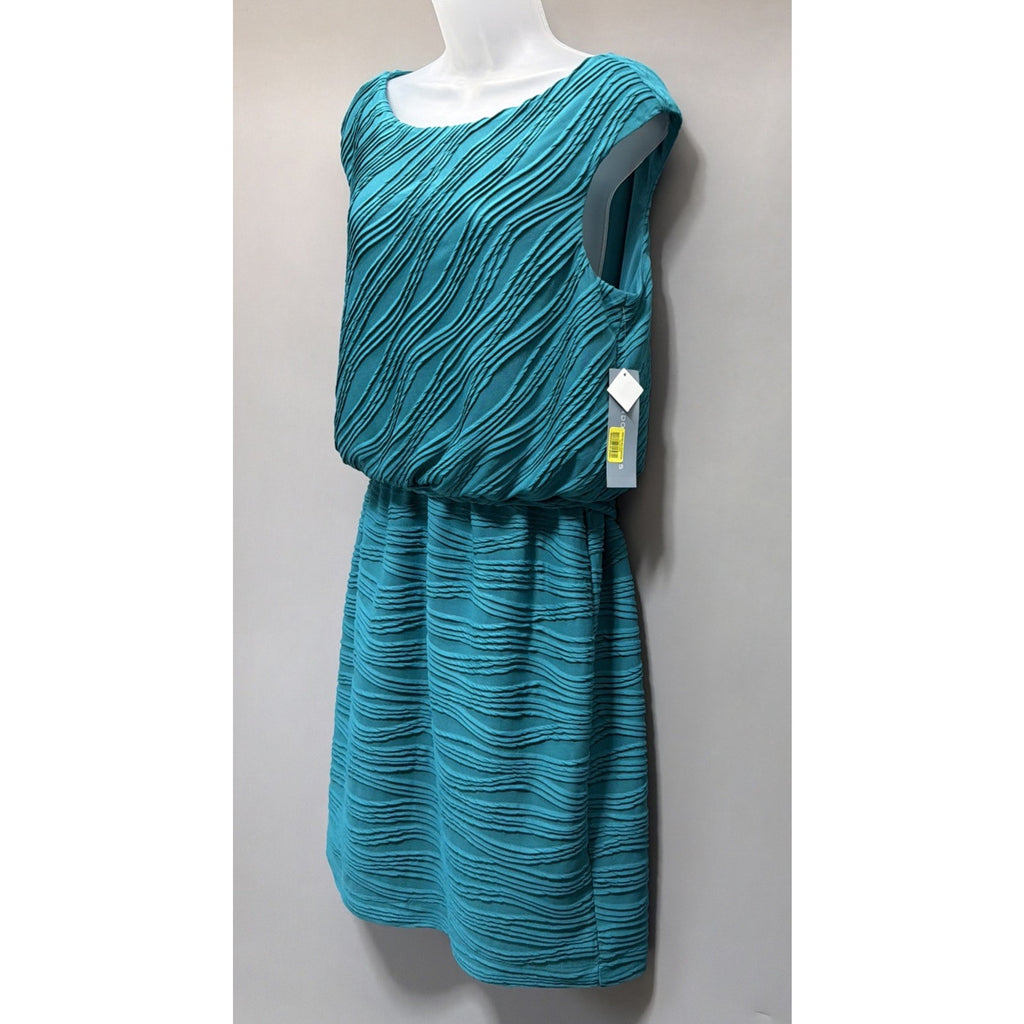 London Times Aqua Textured Sheath Dress Women’s 14 Sleeveless Career Party NWT