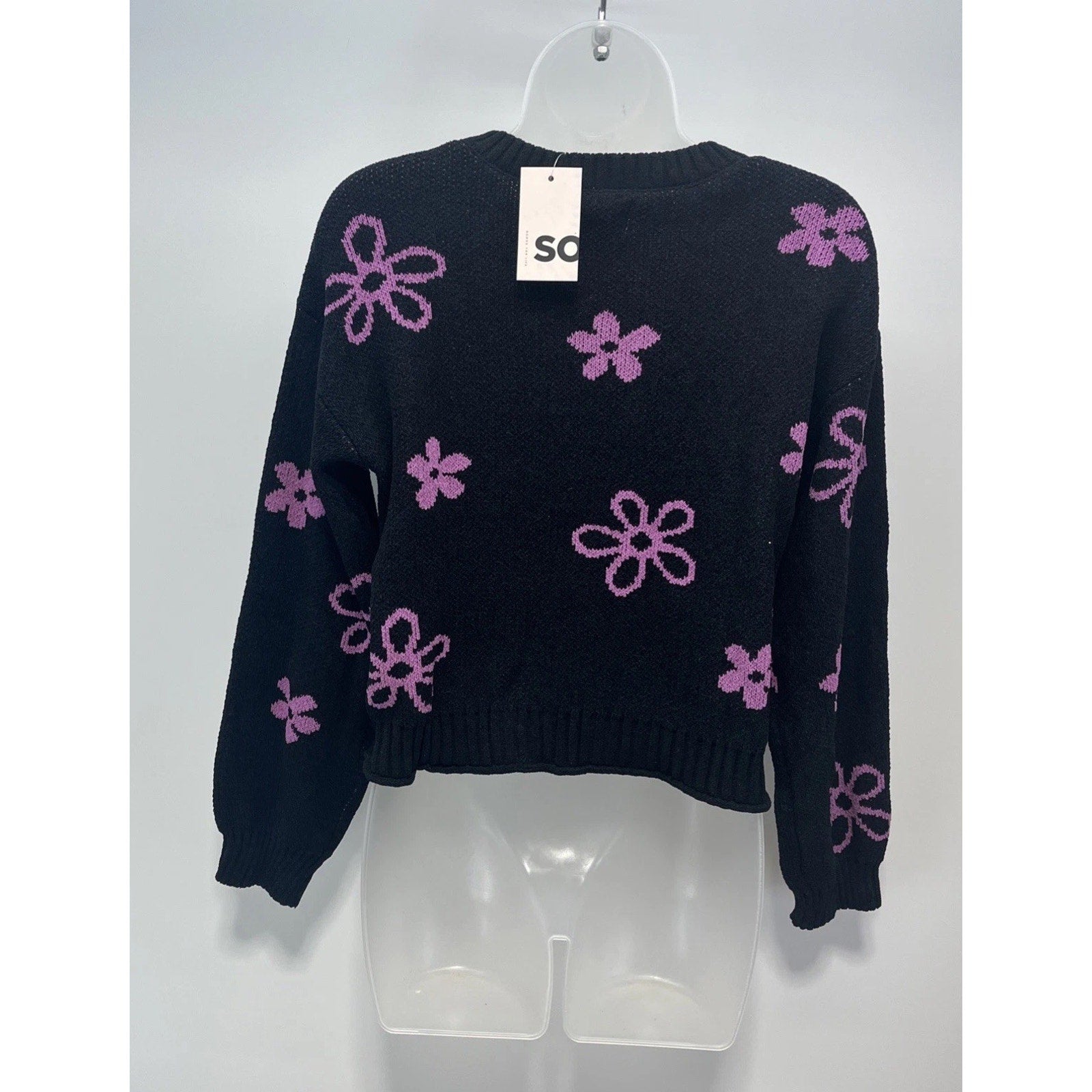 NWT So Goods For Life Girls Long Sleeve Black Pink Daisy Sweater Size XL