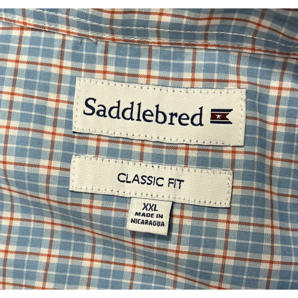 NWT Saddlebred Men's Classic Fit Sky Blue Gingham Short-Sleeve Button-Up Size 2X