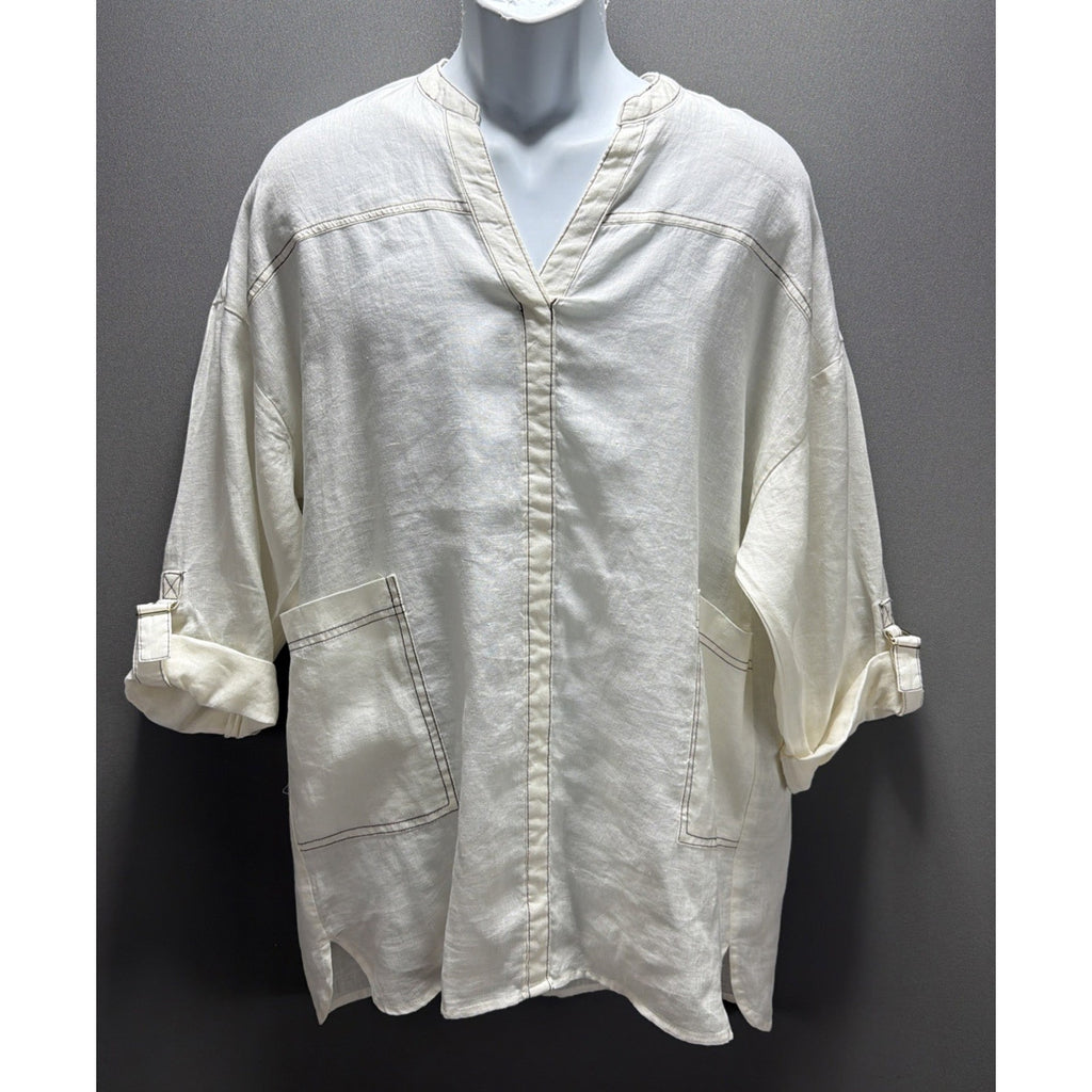 NEW Marc New York 100% Linen The Natural Summer Essential V Neck Shirt Mens L