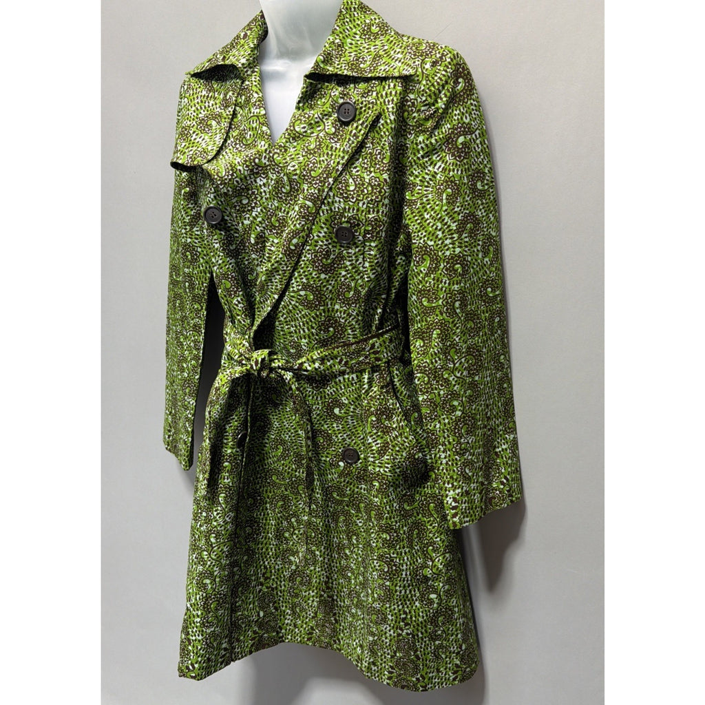 Ayindisa Ginatu Exclusive Women’s Trench Coat Jacket Size 12 Green African Print