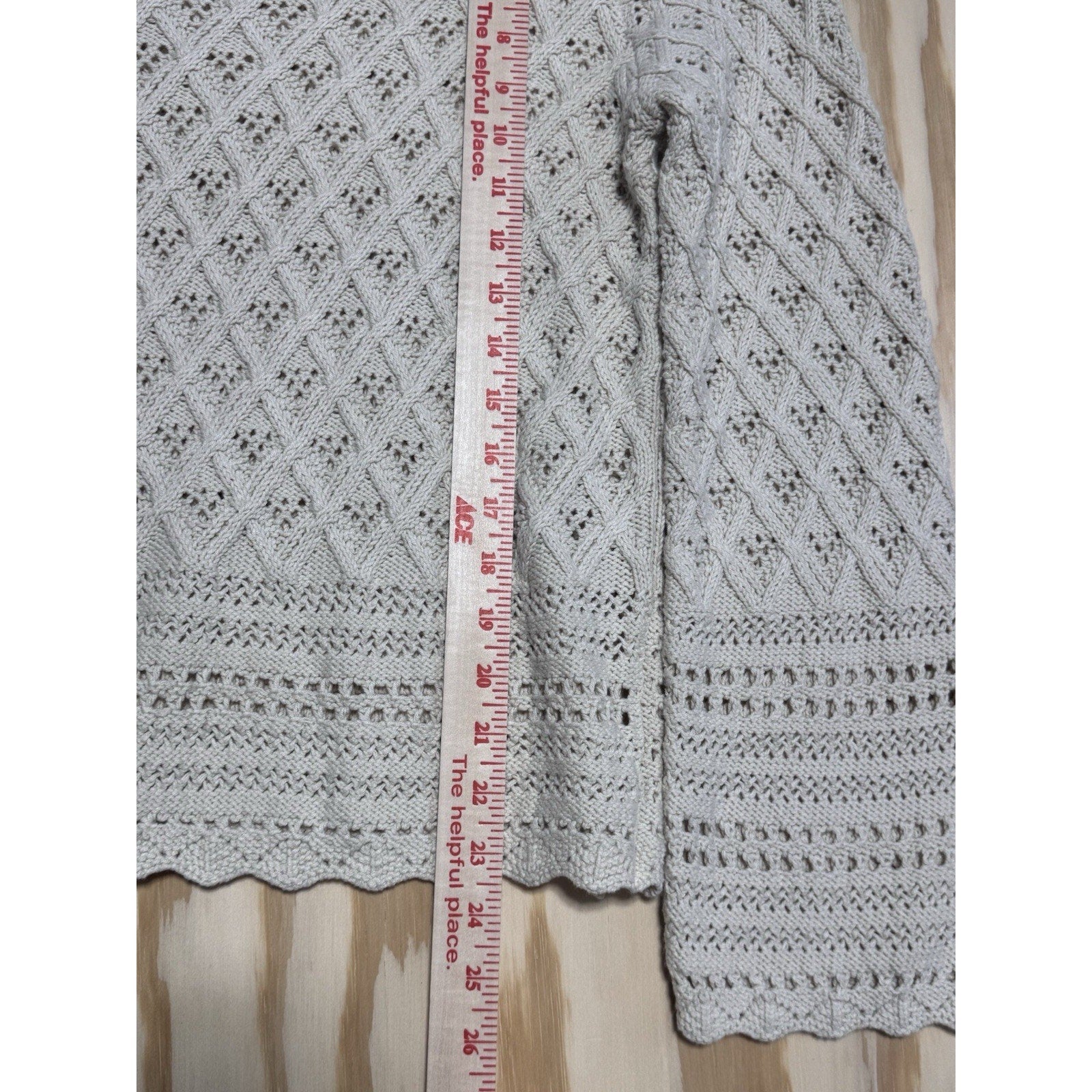 LOFT Women’s Large Cream Open Knit Sweater Bell Sleeve Boho Cotton Blend NWT