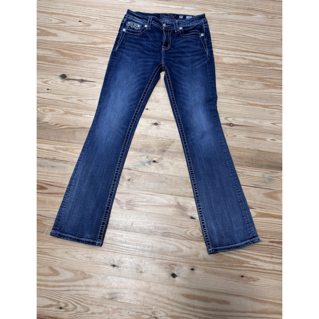 Miss Me Mid-Rise Slim Boot Jeans Size 30 MP7315SB Aztec Design Measures 29X33