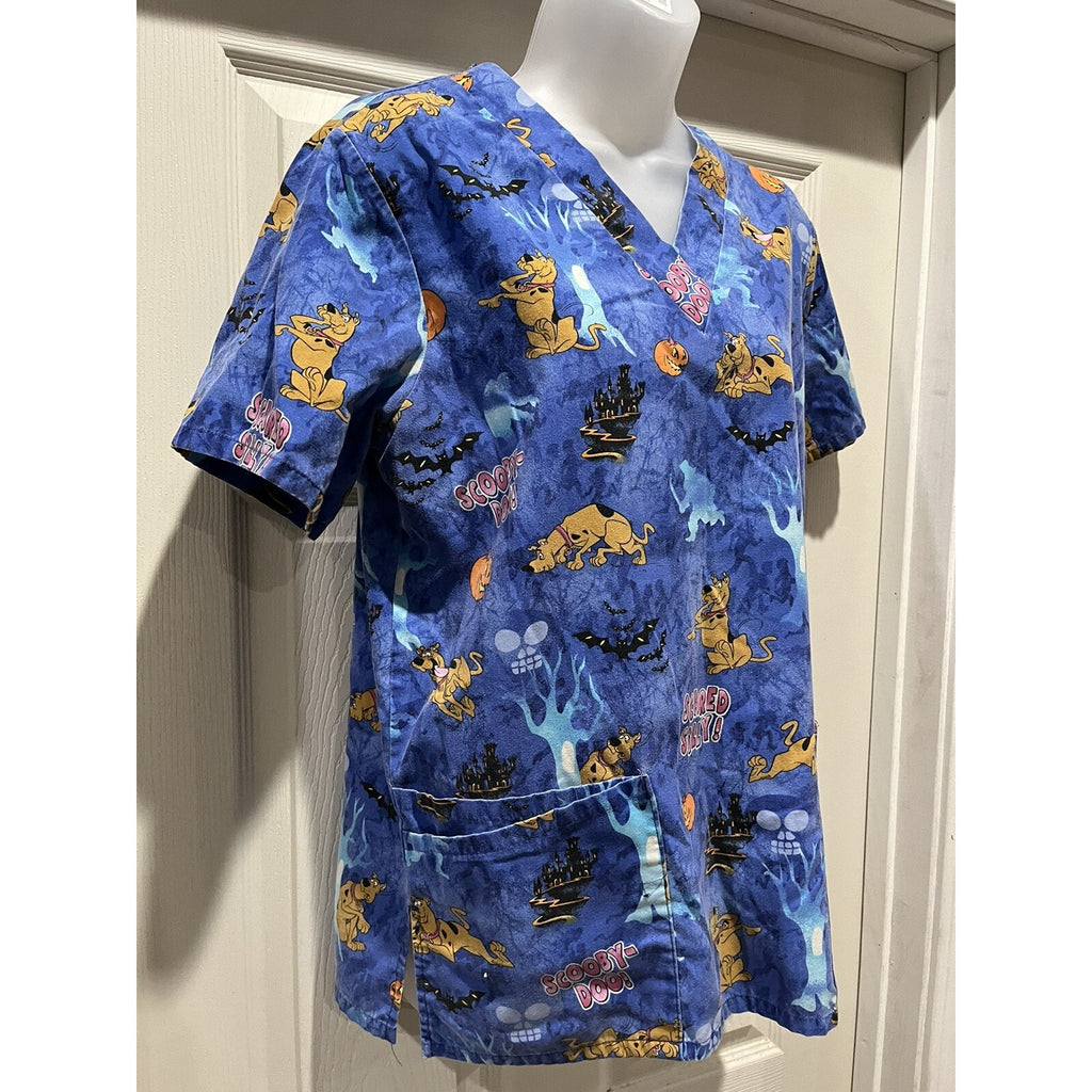 Scooby Doo Women's Size Small Scrub Top Blue Halloween Cotton VTG