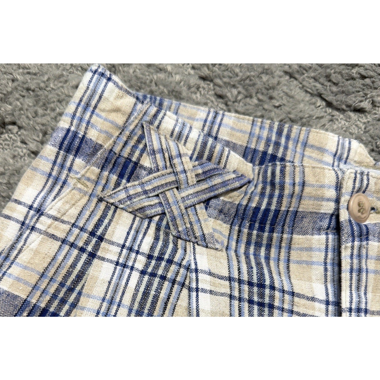 Vintage Relay Classics Plaid Linen High Rise Cuff Shorts Beachy Casual Size 7/8
