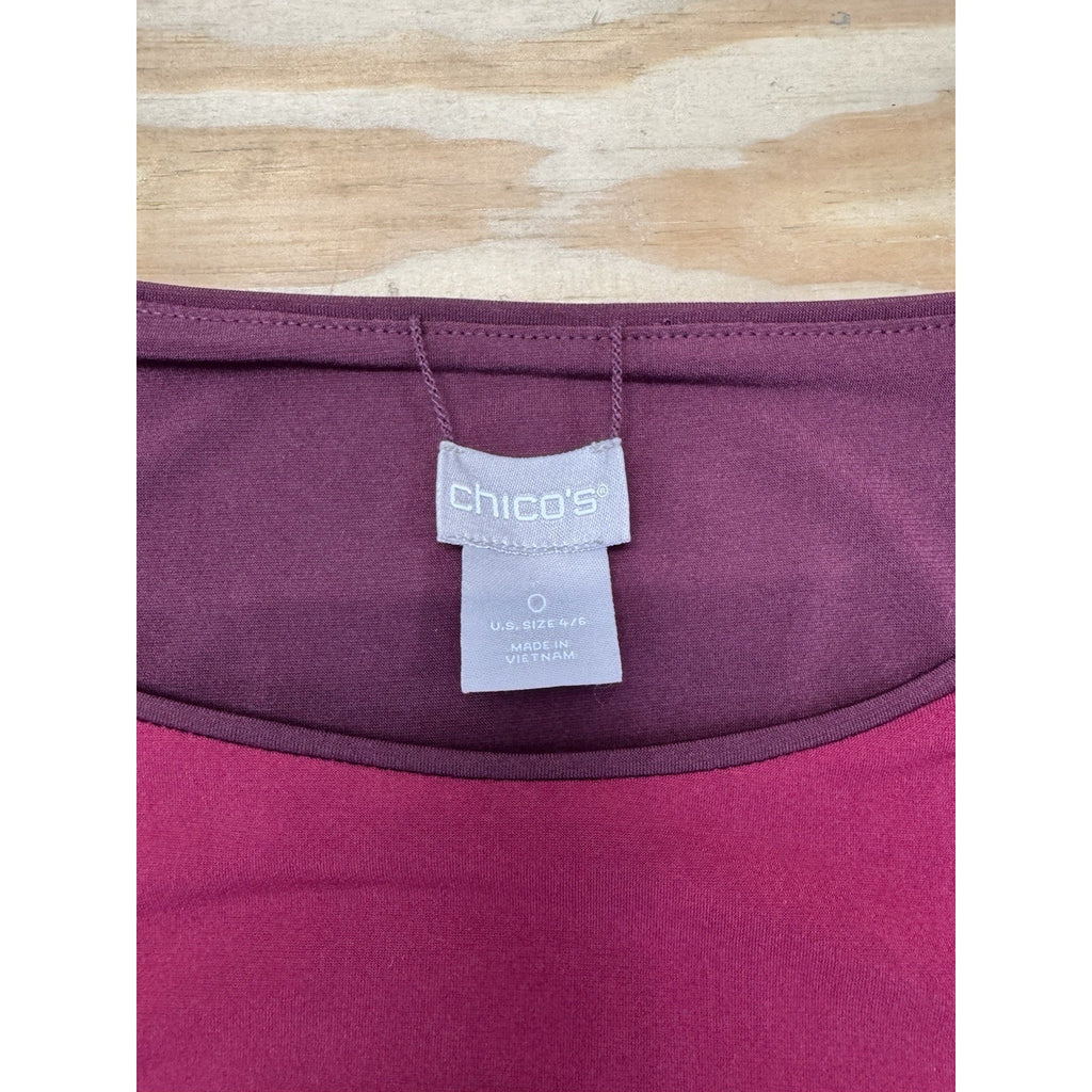 CHICOS Women’s Polyester Elastane Shift Dress Maroon Size 0/Small/ 4-6