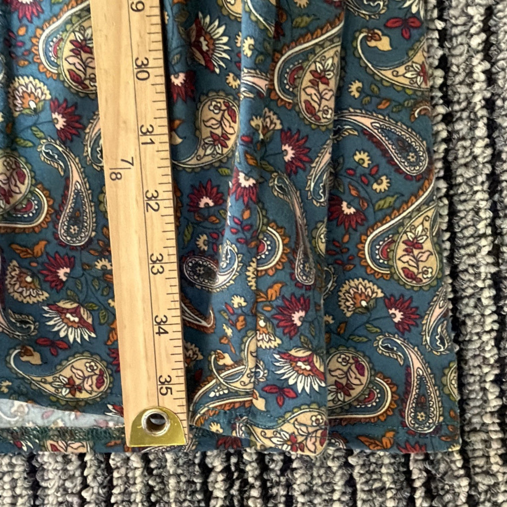 BOMBOM XL Blue Paisley Floral Long Sleeve Babydoll Swing Dress Boho USA