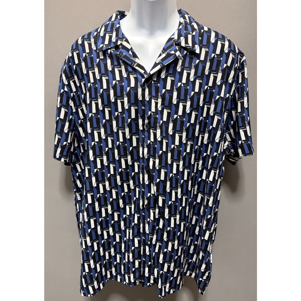 Express Rayon Short Sleeve Shirt in blue with Geometric Pattern - Size XL New