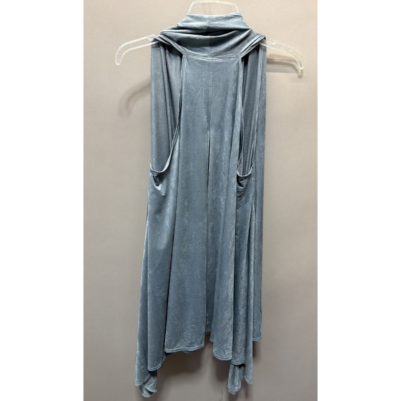 New Max Studio Dusk Blue Velvet Satin Sleeveless Kimono Trim M