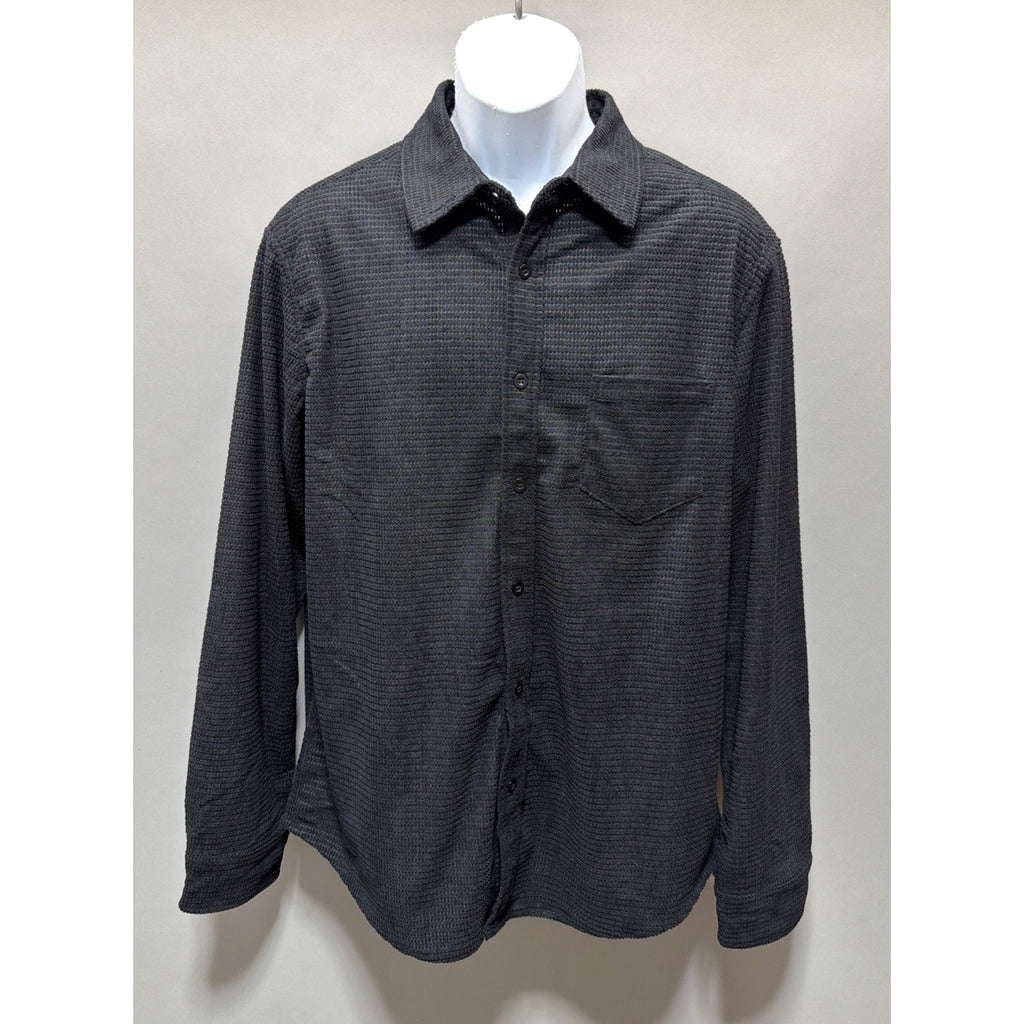 Paul Jones Men’s Waffle Textured Super Soft Long Sleeve Button-up Shirt M Black