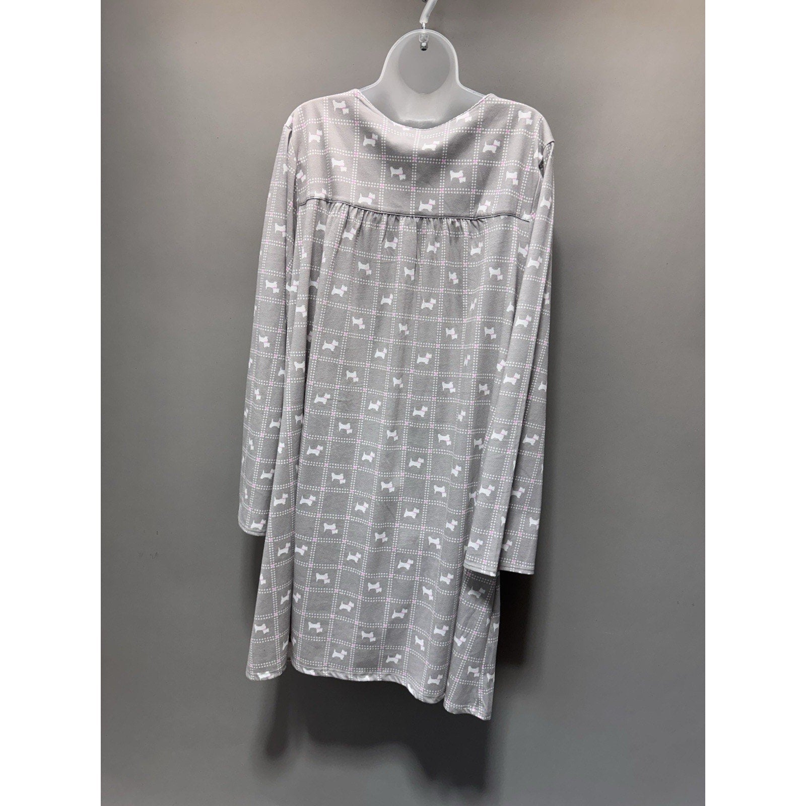 Aria Collection Nightgown Womens 3X Gray Dog Print Sleep Shirt Lace Trim Pajama