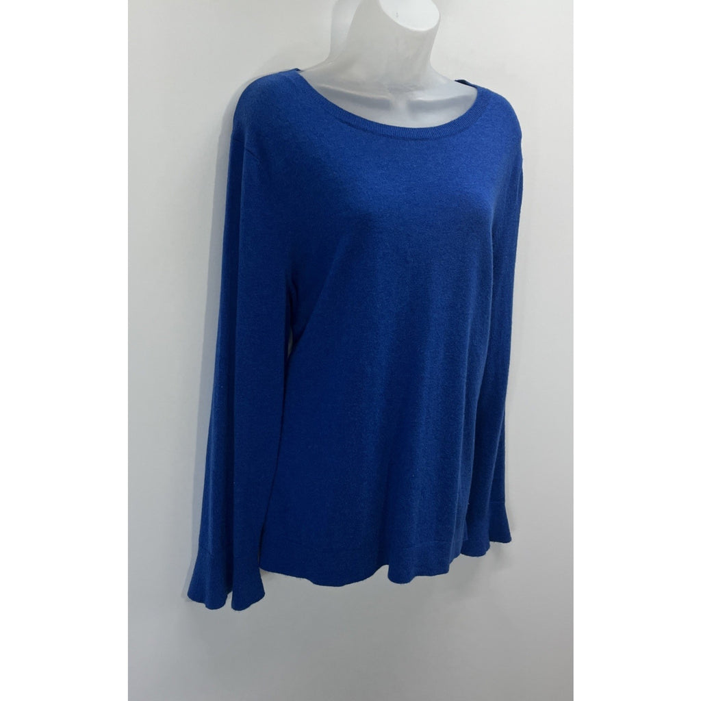 Talbots Blue Lambswool Button Back Sweater Bell Cuffs Size XL