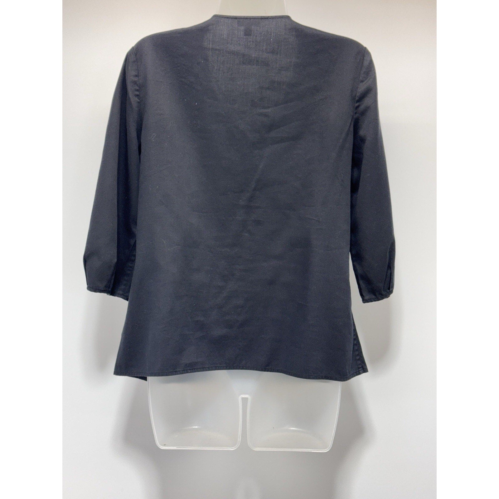 Talbots Top Shirt Black V-Neck Ruffled Front 3/4 Sleeve Elegant Women’s Size 10