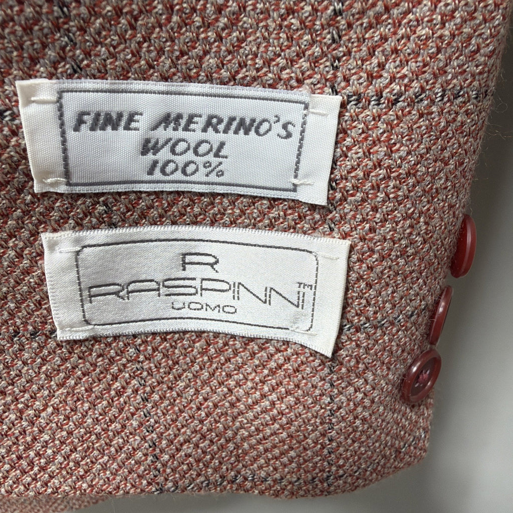 NWT Raspinni Uomo 100% Merino Wool Sport Coat Blazer Mens 44L Pink Windowpane