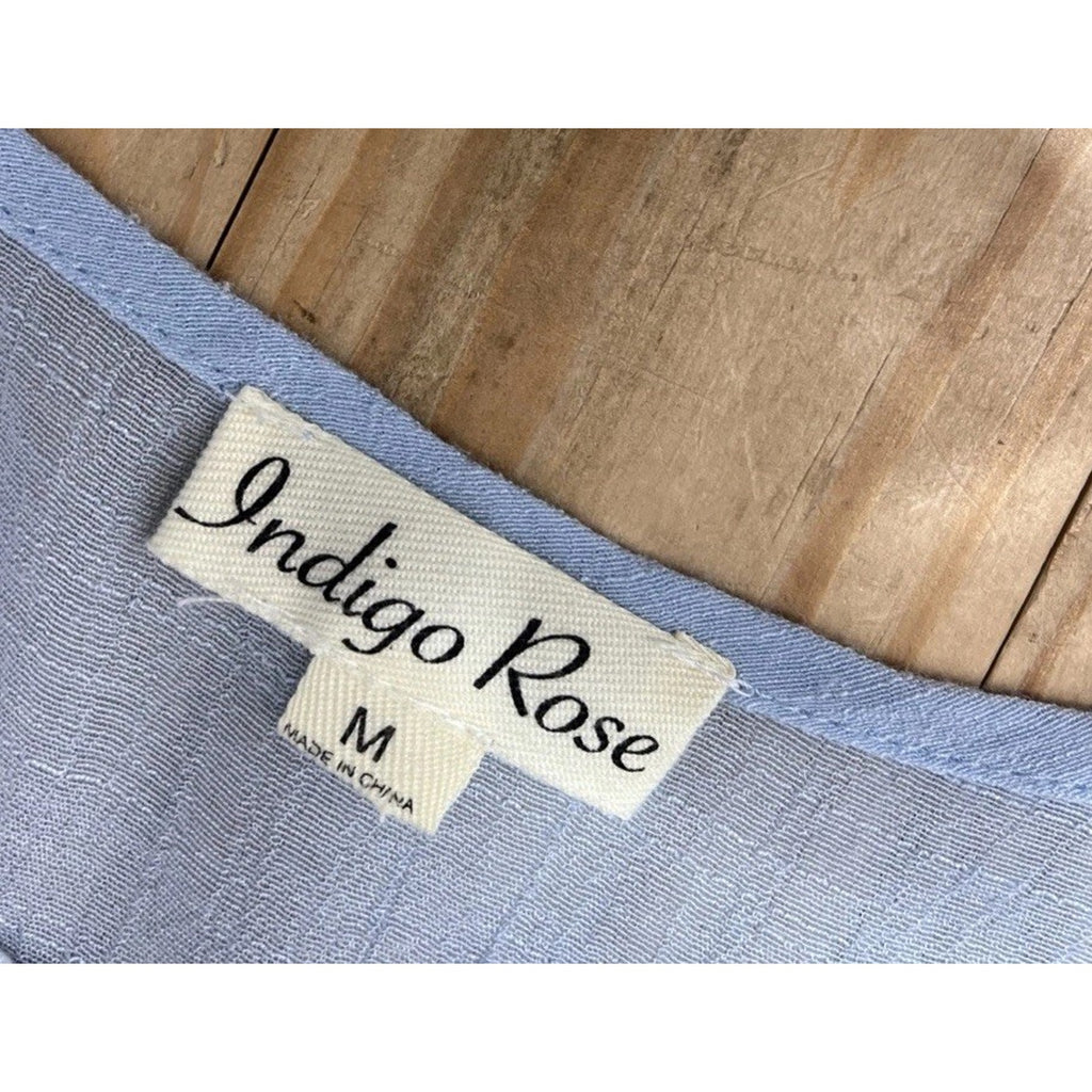 Indigo Rose M Blue Long Balloon Sleeve Crochet Lace Floral Embroidered Top