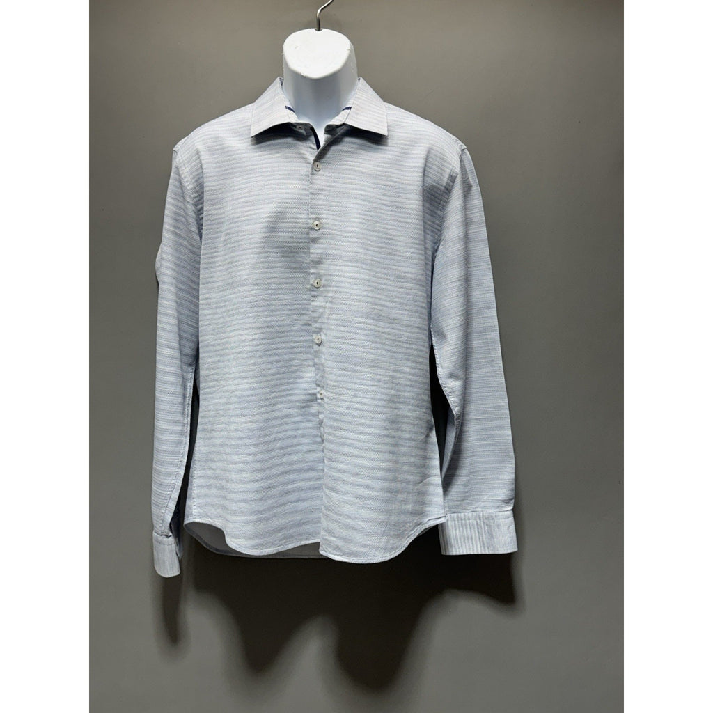 Stone Rose Mens XL Slim Blue Textured Dress Shirt Cotton Button Long Sleeve